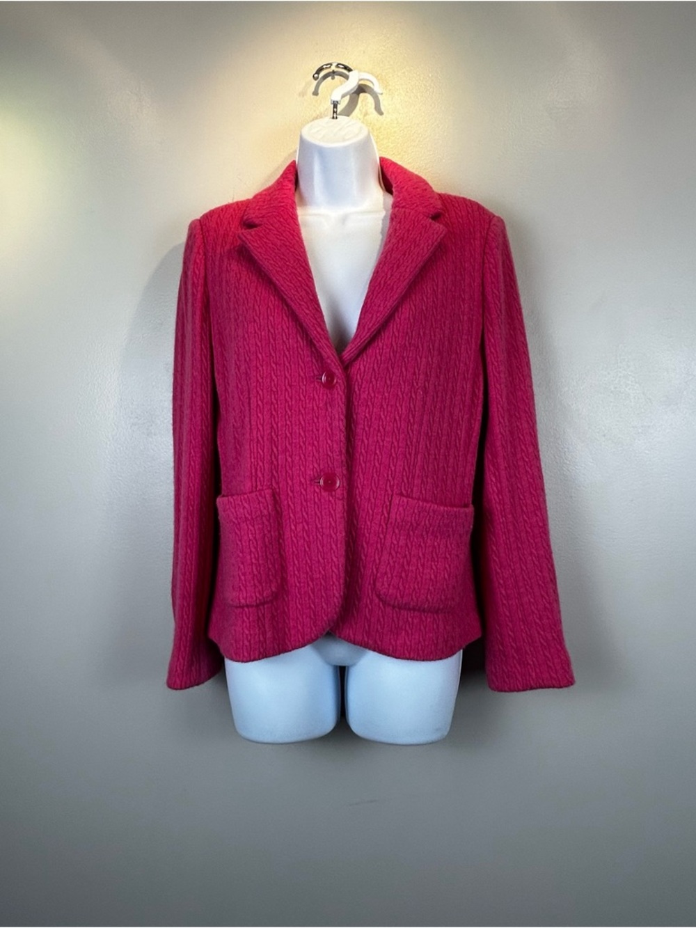 VTG Talbots Cable‎ Knit Cardigan Blazer Womens PS Pink Sweater Jacket Soft Wool